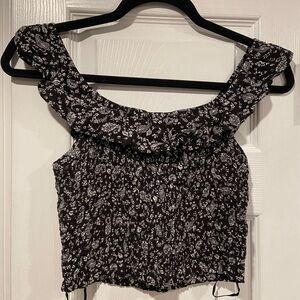 Pink Rose Size L Black White Paisley Bandana Print Smocked Crop Top Tank Ruffle